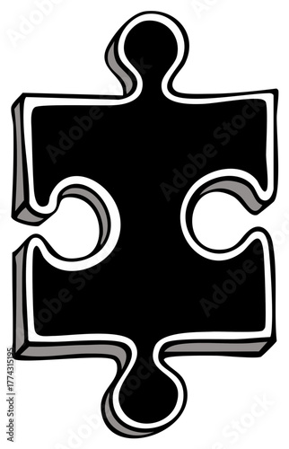Black and White Jigsaw Puzzle Piece, Vector Illustration, Isolated
