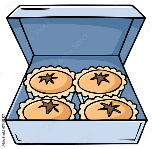 Assortment of Mini Pies in a Box Deliciously Arranged, Perfect for Sharing or Sweet Indulgence, Hand Drawn Style