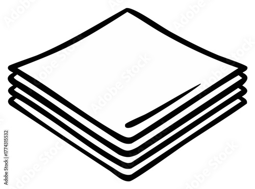 Stack of paper or folded napkins simple line art icon. Hand drawn monochrome vector illustration of layered sheets.