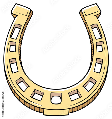 Illustrated golden horseshoe symbol of good luck and fortune