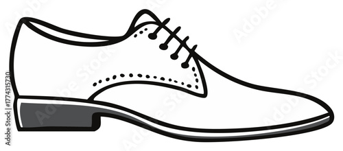 Elegant men's dress shoe simple outline illustration with laces and decorative perforations