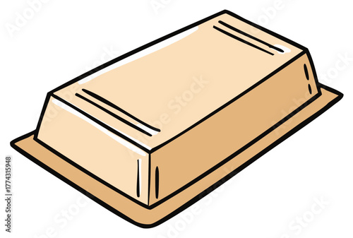 Hand drawn cartoon of a gold bar in a presentation box representing wealth and financial success