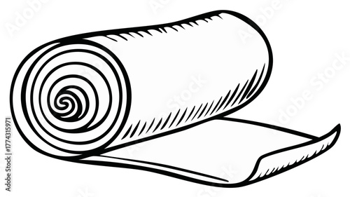 Illustration of a rolled-up rug or mat with one end unrolling