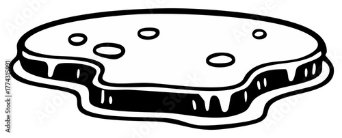 Cartoon Cookie with Bite Taken and Icing Dripping Black and White