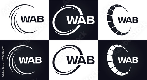 WAB set ,WAB logo. W A B design. White WAB letter. WAB, W A B letter logo design. Initial letter WAB letter logo set, linked circle uppercase monogram logo. W A B letter logo vector design.