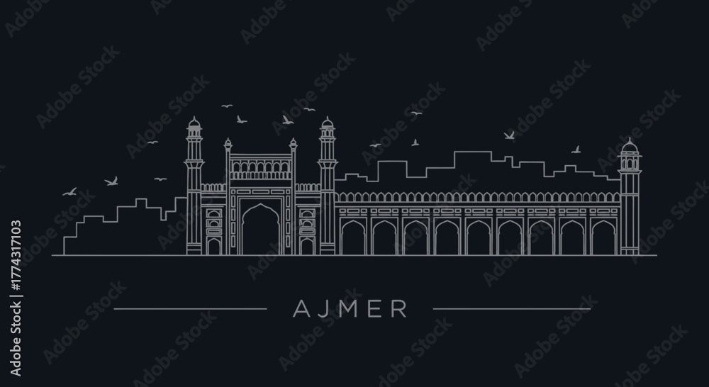 Obraz premium Ajmer Skyline Outline Illustration