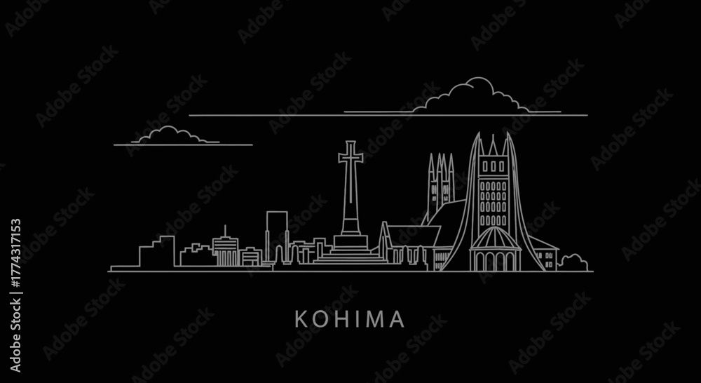Obraz premium Kohima Skyline Outline Vector Illustration