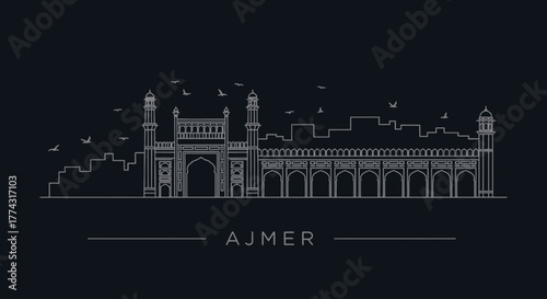Ajmer Skyline Outline Illustration