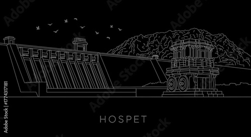 Hospet Karnataka India Landmark Line Art Illustration