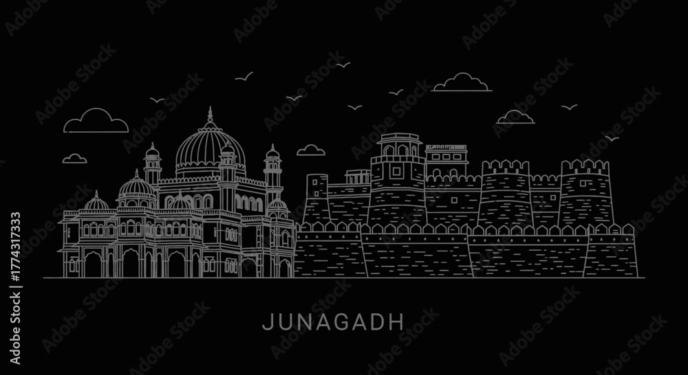 Obraz premium Junagadh City Skyline Vector Illustration