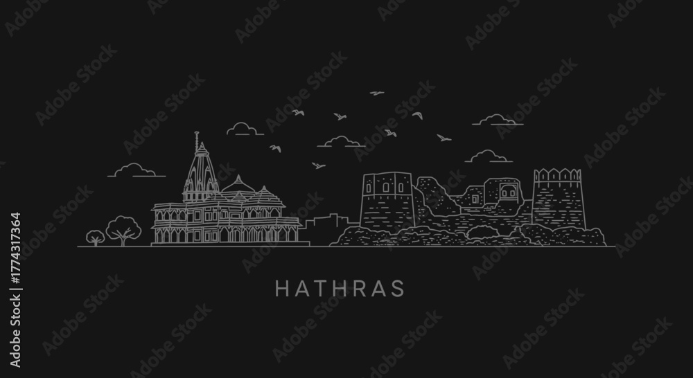 Fototapeta premium Hathras India City Skyline Line Art