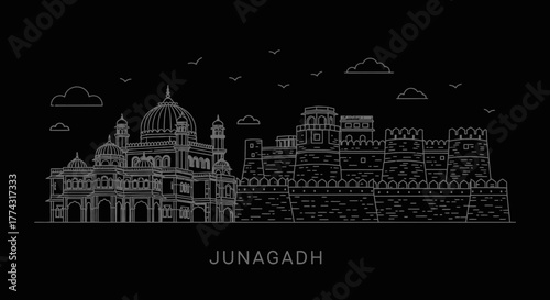 Junagadh City Skyline Vector Illustration