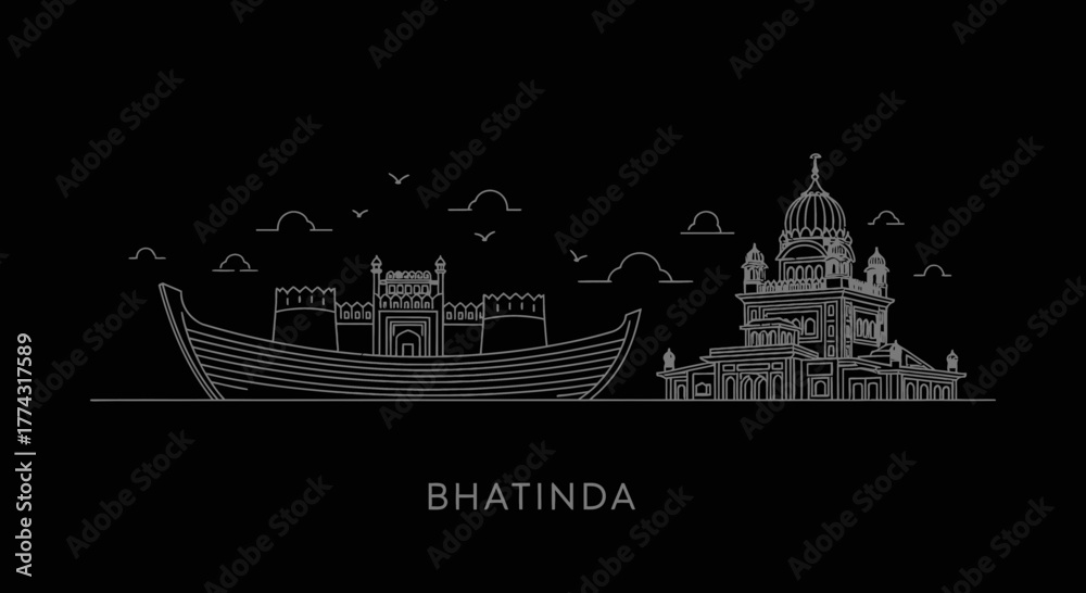 Fototapeta premium Bhatinda Cityscape Skyline Landmark Illustration