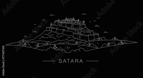 Satara Fort Maharashtra India Line Art Illustration