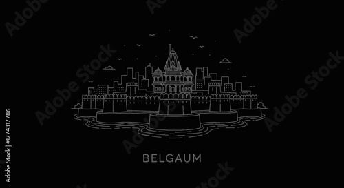 Belgaum Fort Silhouette Landmark India Cityscape Line Art