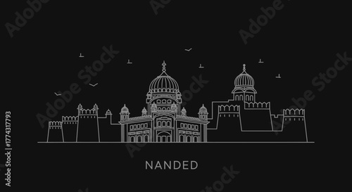Nanded Skyline Line Art Icon