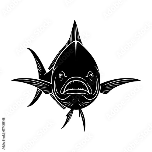 Aggressive Bull Mahi Mahi Front View Silhouette Isolated