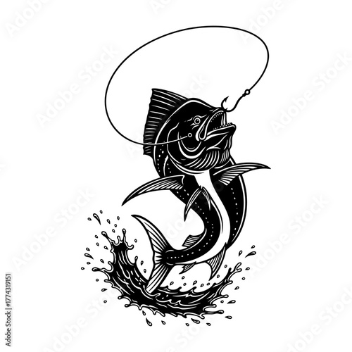 Mahi Mahi Fish on Hook Silhouette for Fishing Logo Vector