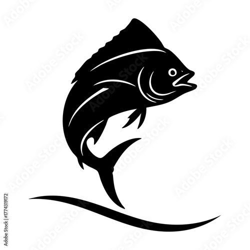 Mahi Mahi Dolphinfish Jumping Over Wave Silhouette Art