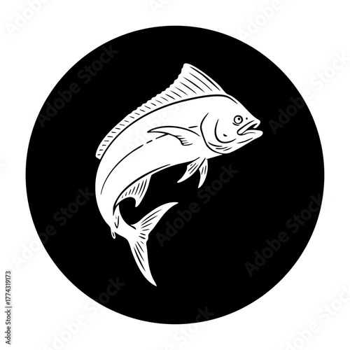 Mahi Mahi Fish Silhouette in Negative Space Circle Icon
