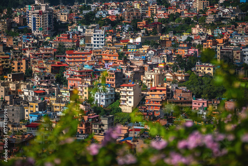 Scenic View of Kathmandu Valley with Colorful Buildings and Green Hills