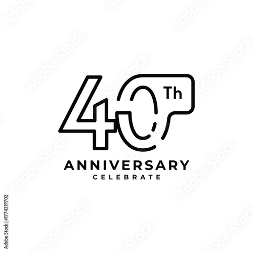 40 Th Anniversary Celebration Flat Line Vector Template Design Illustration