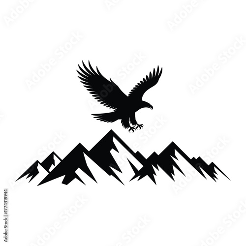Eagle soaring over mountain tops Silhouette, Vector, Illustration
