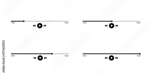 Music or video play bar icon. Modern UI Design Element for Music App Design with Pause, Play, Skip, Favorite, Queue Buttons.