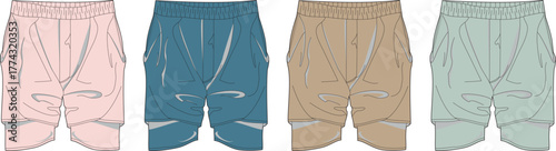 Versatile collection of comfortable casual shorts and joggers in various colors, perfect for fashion design, apparel mockups, and streetwear concepts, emphasizing relaxed style and everyday wear