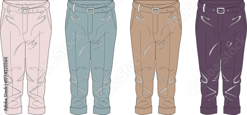 Collection of Four Pairs of Stylish Casual Trousers in Different Pastel and Earthy Tones