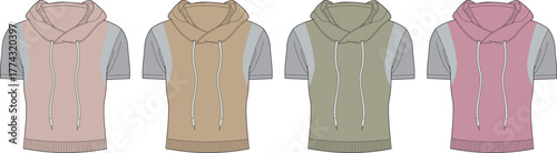 Collection of Short-Sleeved Hoodies in Various Pastel Colors