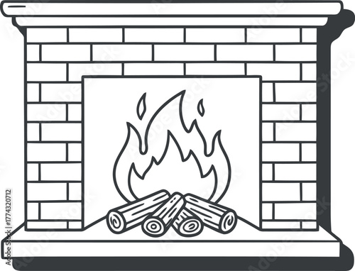 Charming hand drawn fireplace with a warm inviting fire illustration