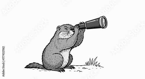 Otter looking through binoculars with transparent background