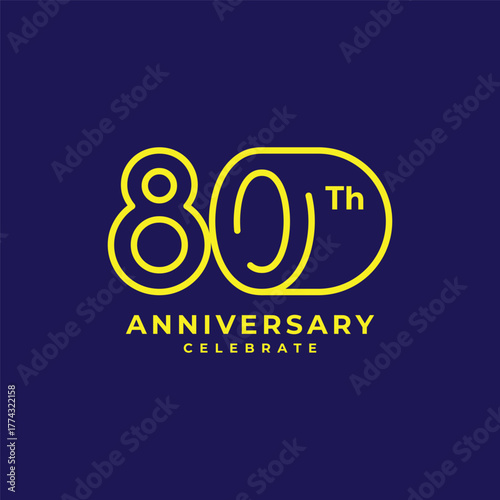 80 Th Anniversary Celebration Yellow and Blue Vector Template Design Illustration