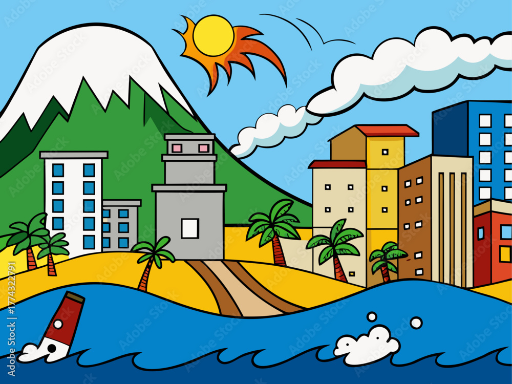 Fototapeta premium tsunami wave attack city