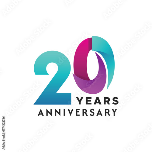 20 Years Anniversary Celebration Gradient Vector Template Design Illustration