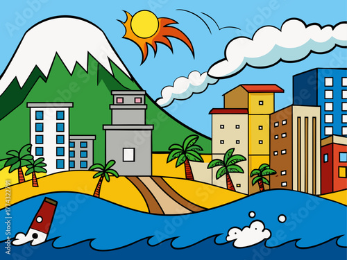 tsunami wave attack city