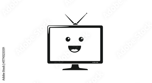 Joyful cartoon television character with happy face and antenna perfect for media and entertainment concepts, Generative AI.