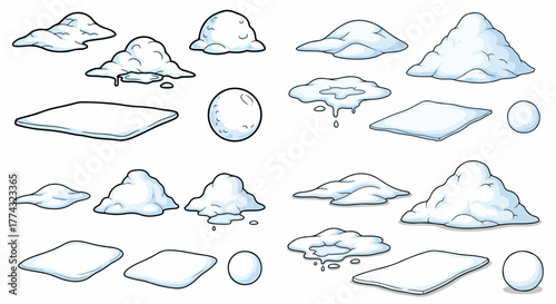 Blue slime blobs and puddles collection with transparent background