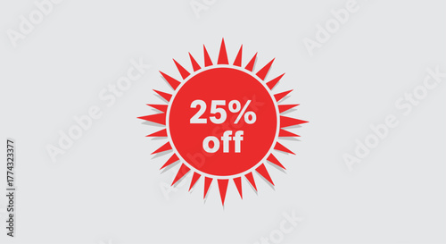 Eye-catching red 25% off sale announcement graphic with sharp points perfect for promotions and discounts to drive customer engagement, Generative AI.