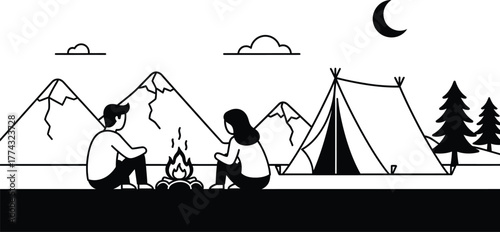 Romantic Couple Camping Under the Night Sky