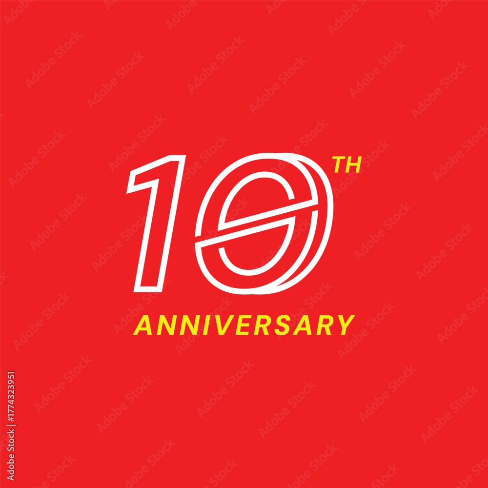 Fototapeta premium 10 Th Anniversary Celebration Flat Line Vector Template Design Illustration