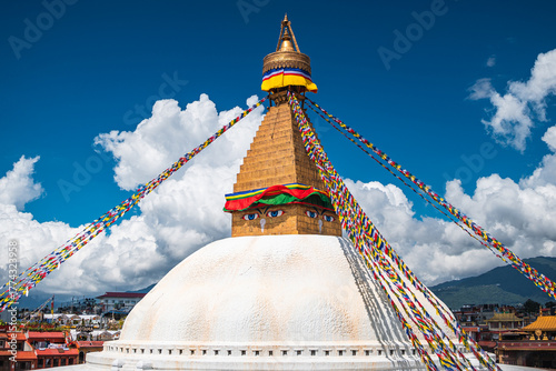 Картината върху платно Boudhanath Stupa with Prayer Flags in Kathmandu, Nepal