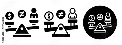 Income Inequality Icon Collection Glyph & Mixed Style