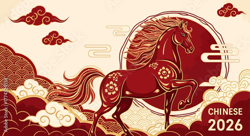 Chinese New Year 2026 Year of the Horse illustration.