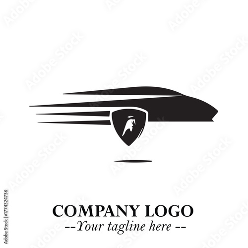 Car Running Fast Logo Symbol in Black on the White Background with Dynamic Speed Design