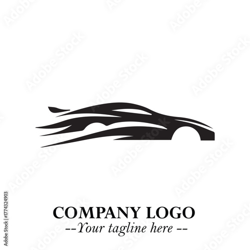 Car Running Fast Logo Symbol in Black on the White Background with Dynamic Speed Design