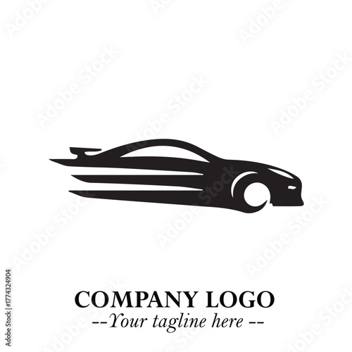 Car Running Fast Logo Symbol in Black on the White Background with Dynamic Speed Design