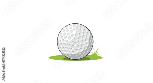 A white golf ball rests on a green patch of grass, depicting the sport and leisure associated with golf and outdoor activities.