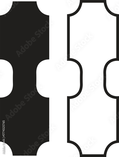 Strap connector tab icon set. Detailed collection of industrial fastening parts and mechanical joint components in flat and outline vectors showing connector shapes for engineering and product design.